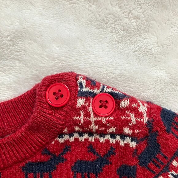 Joe Fresh 6-12M Fair Isle Holiday Sweater Red Navy Reindeer EUC Baby - Picture 3 of 14